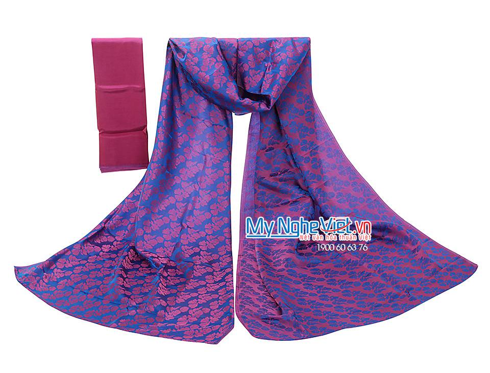 Lụa áo dài Hà Đông họa tiết hoa hồng nền xanh MNV-LHD07