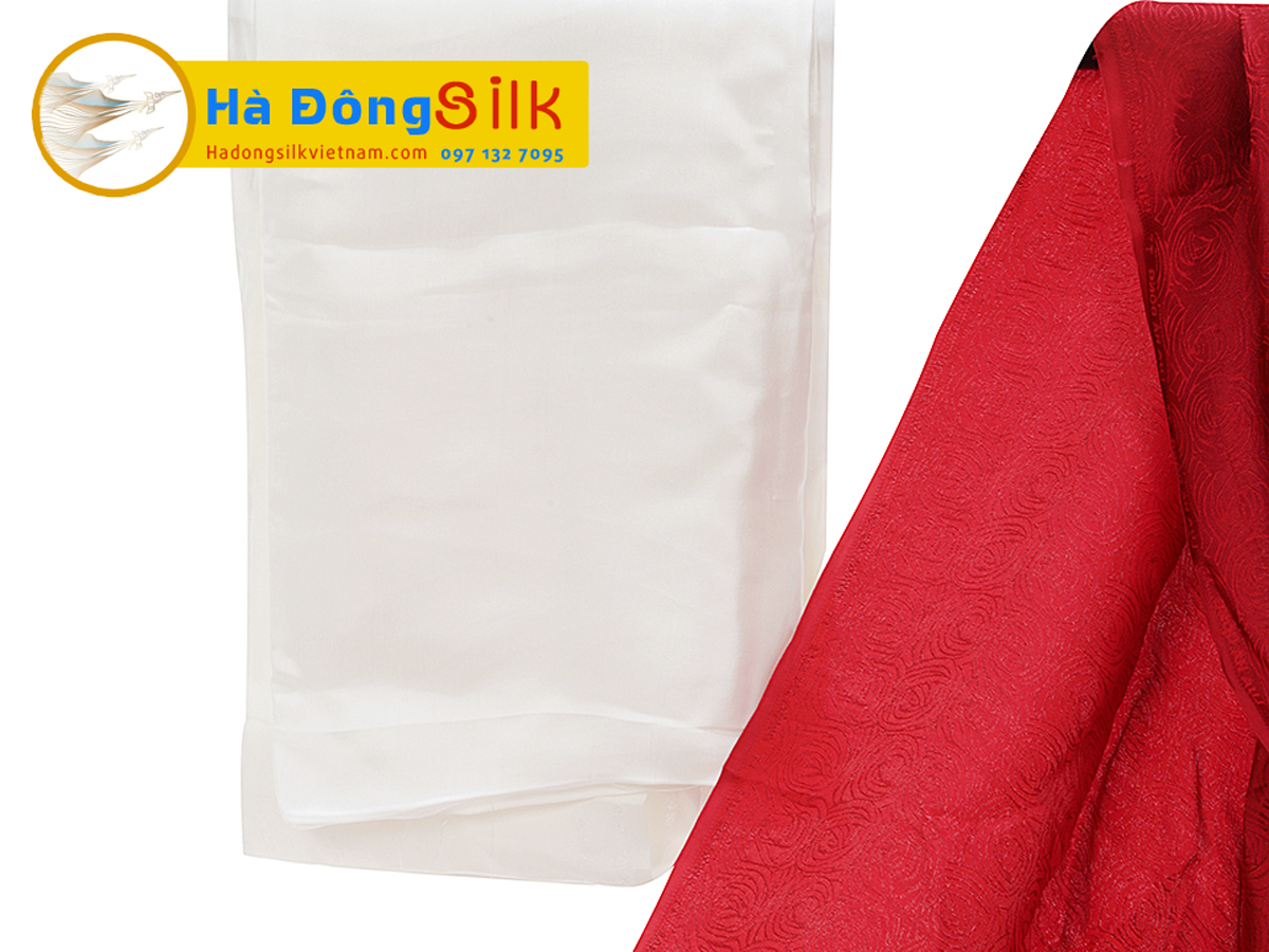Lụa áo dài Hà Đông họa tiết hoa hồng nền đỏ MNV-LHD24