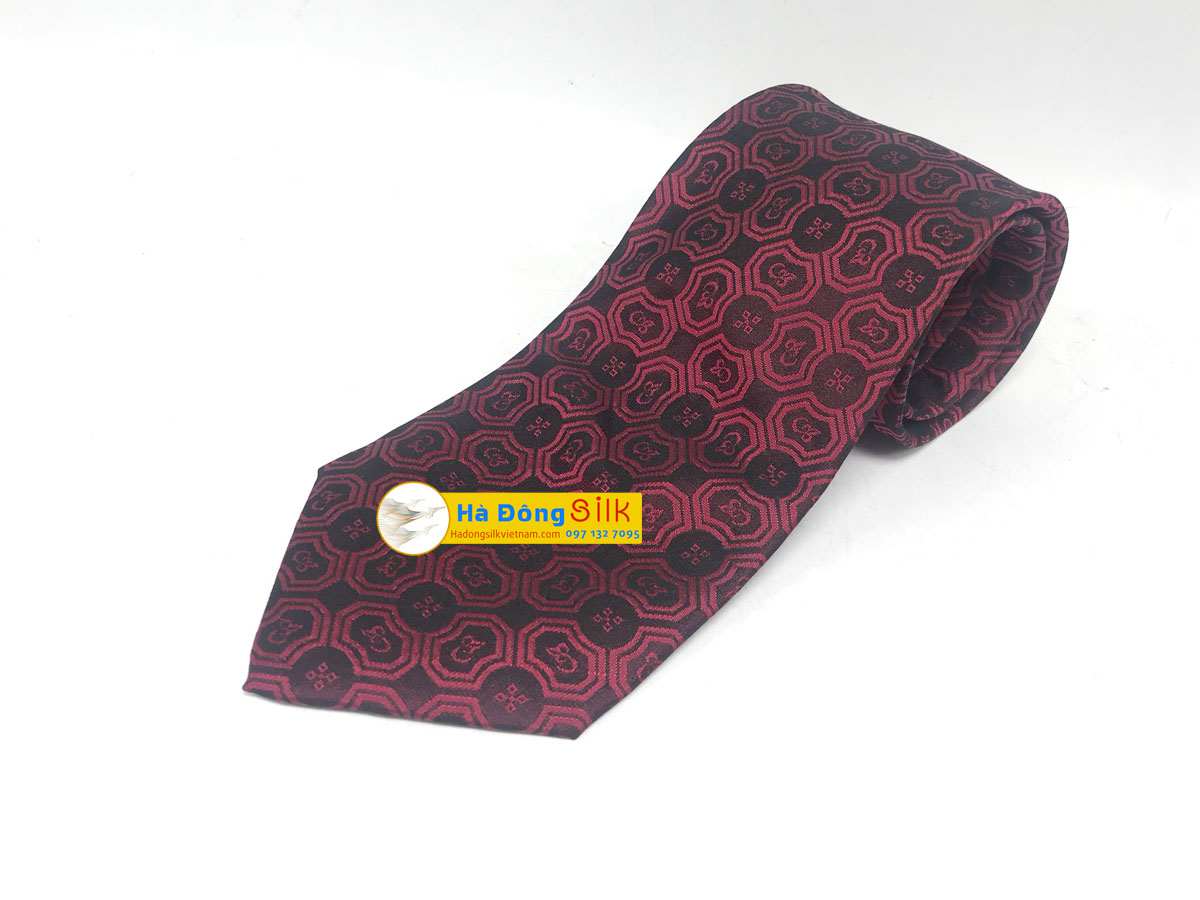 Cravat Lụa Tròn Đỏ Đen MNV-CRV37