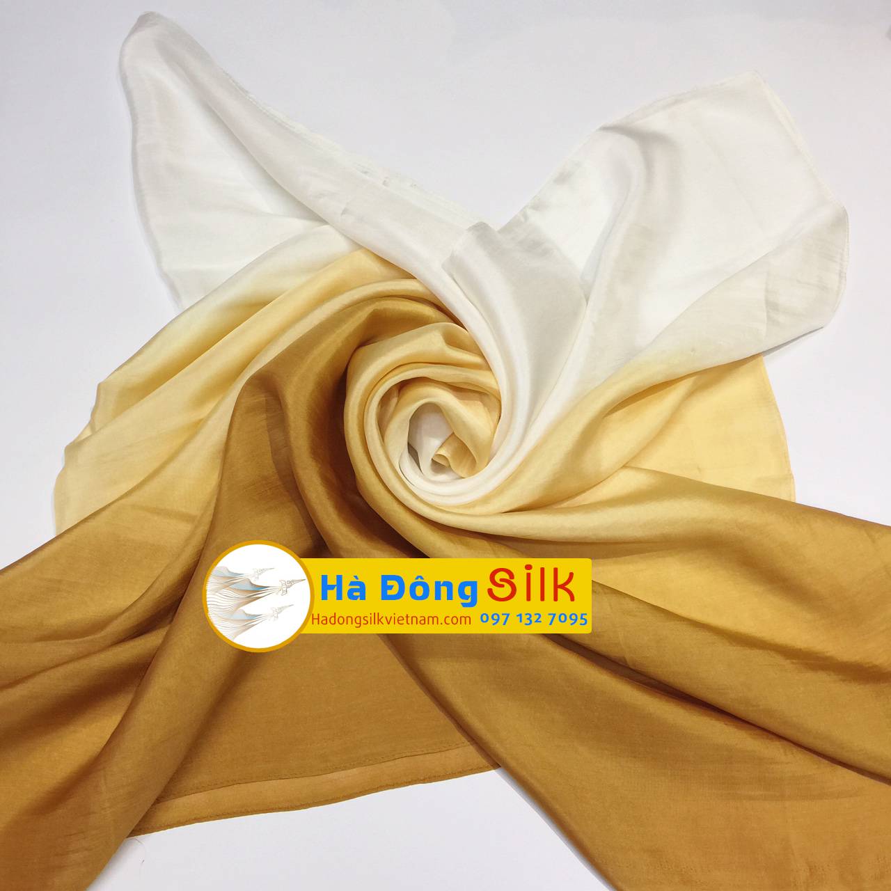 khăn choàng cổ lụa loang 3 màu vàng