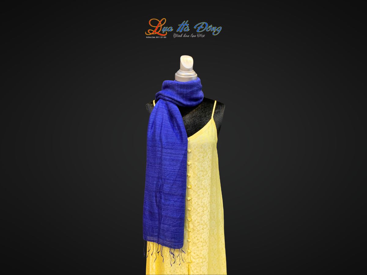 Khăn Lụa Choàng Cổ Trơn Màu Xanh Dương 100% silk 85x180 MNV-KLPT002-4