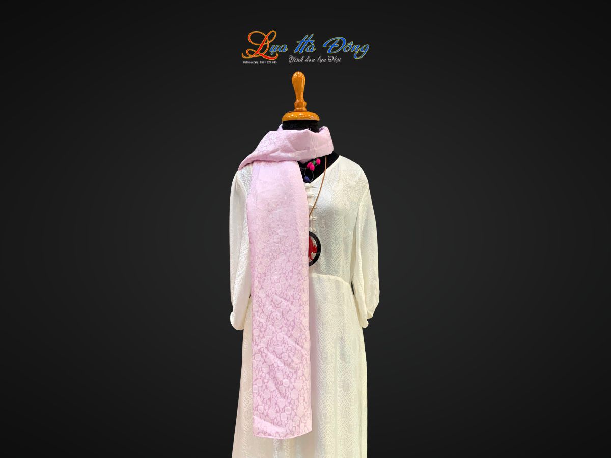 Khăn lụa tơ tằm dài họa tiết hồng thọ nhí tím hoa cà MNV-LNL60180/3