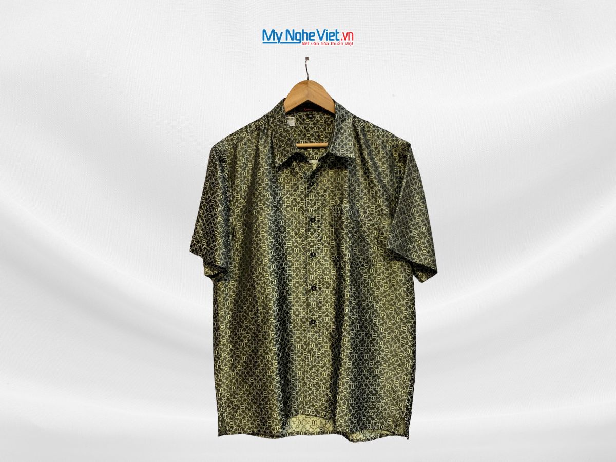 Áo Sơ Mi Nam Tằm Xe 2 Cọc Tay 100% Lụa vàng tròn Size M MNV-LLS01-1