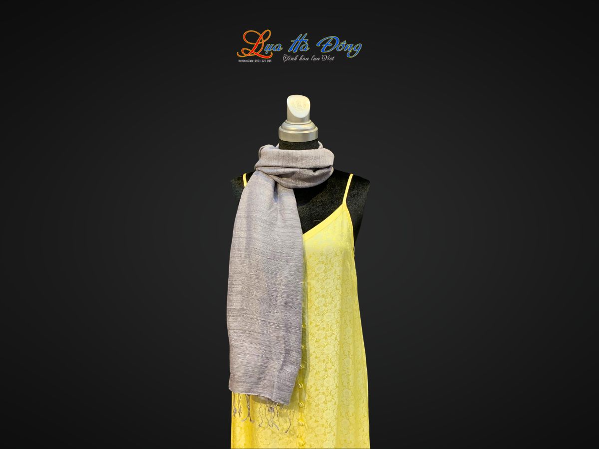 Khăn Lụa Choàng Cổ Trơn Màu Xám Tiêu 100% silk 85x180 MNV-KLPT002-10