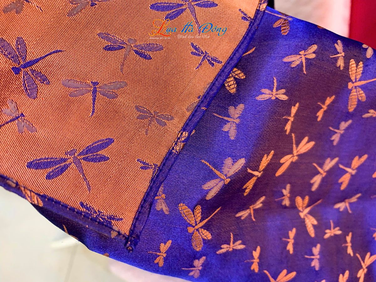 Khăn lụa tơ tằm dài họa tiết chuồn chuồn tím cam MNV-LNL40180/12