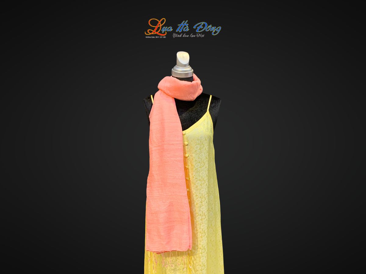Khăn Lụa Choàng Cổ Trơn Màu Hồng Nhạt 100% silk 85x180 MNV-KLPT002-11