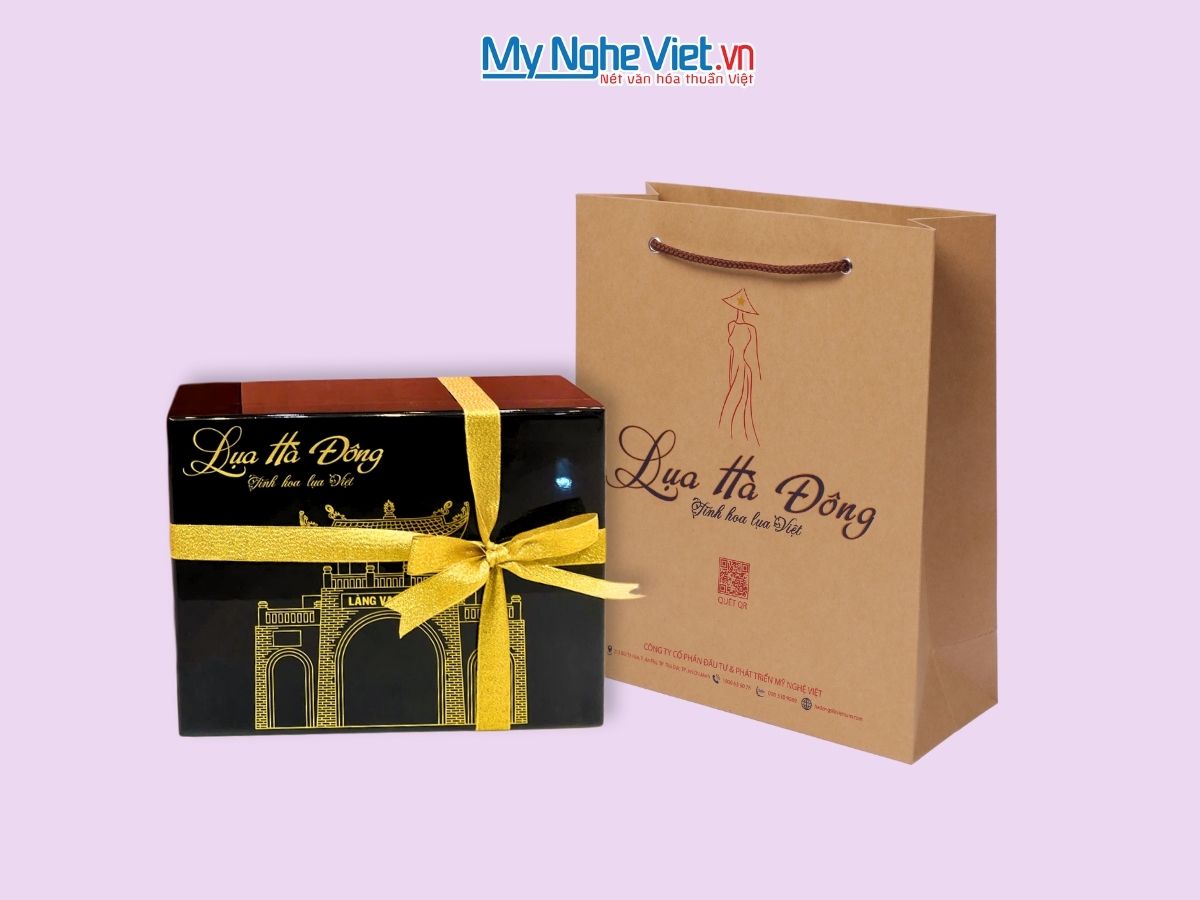 Combo Hộp sơn mài và Vải lụa Hà Đông phượng thọ đỏ 1m khổ 90 MNV-LNL08-1.9