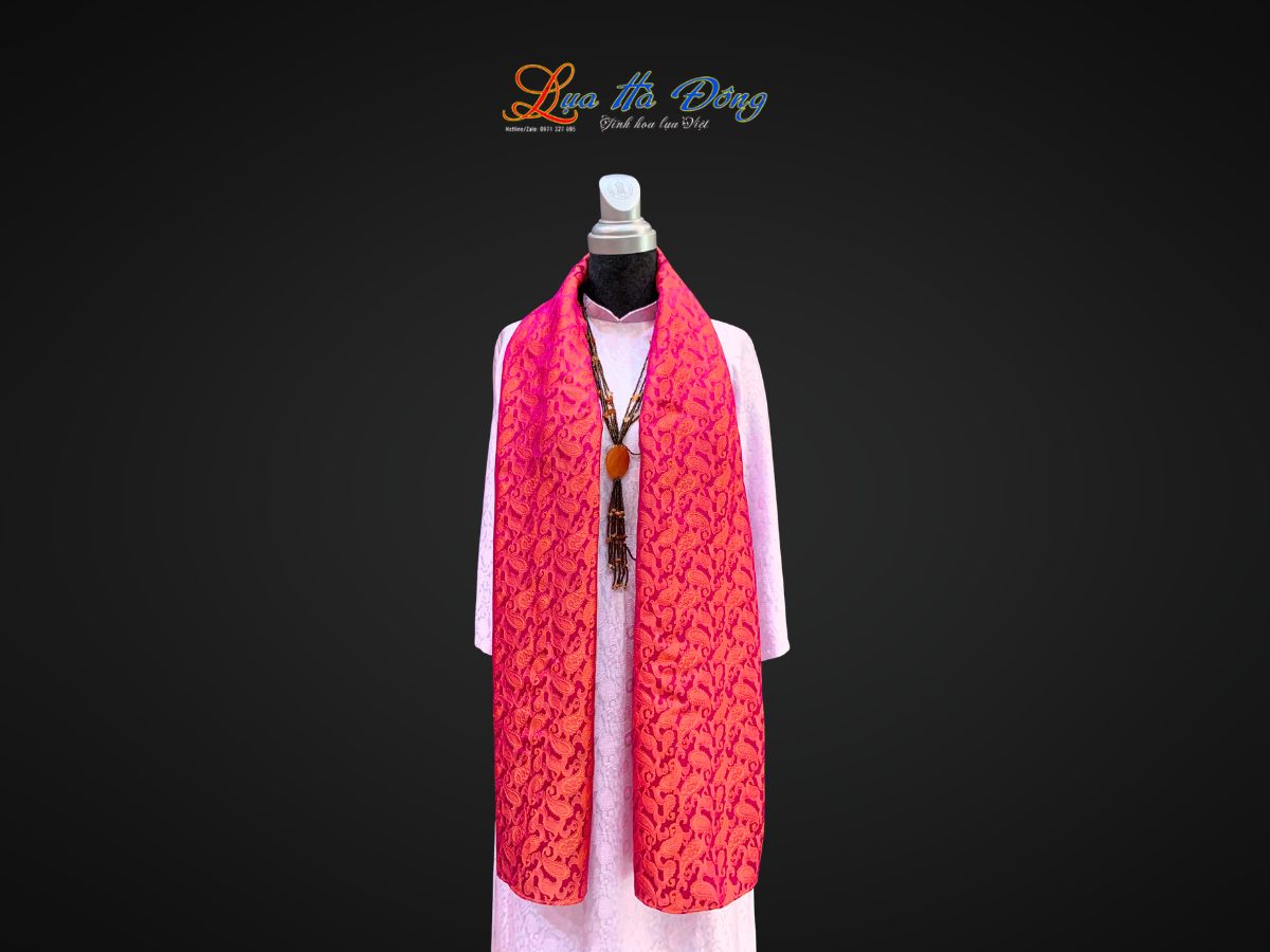 Khăn lụa tơ tằm dài họa tiết đuôi cong hồng cam MNV-LNL40180/11