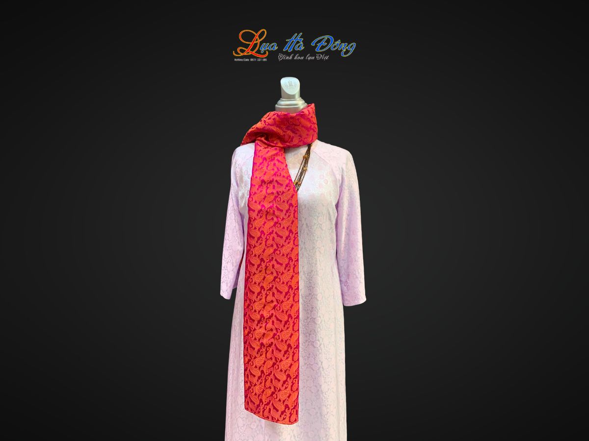 Khăn lụa tơ tằm dài họa tiết đuôi cong hồng cam MNV-LNL40180/11