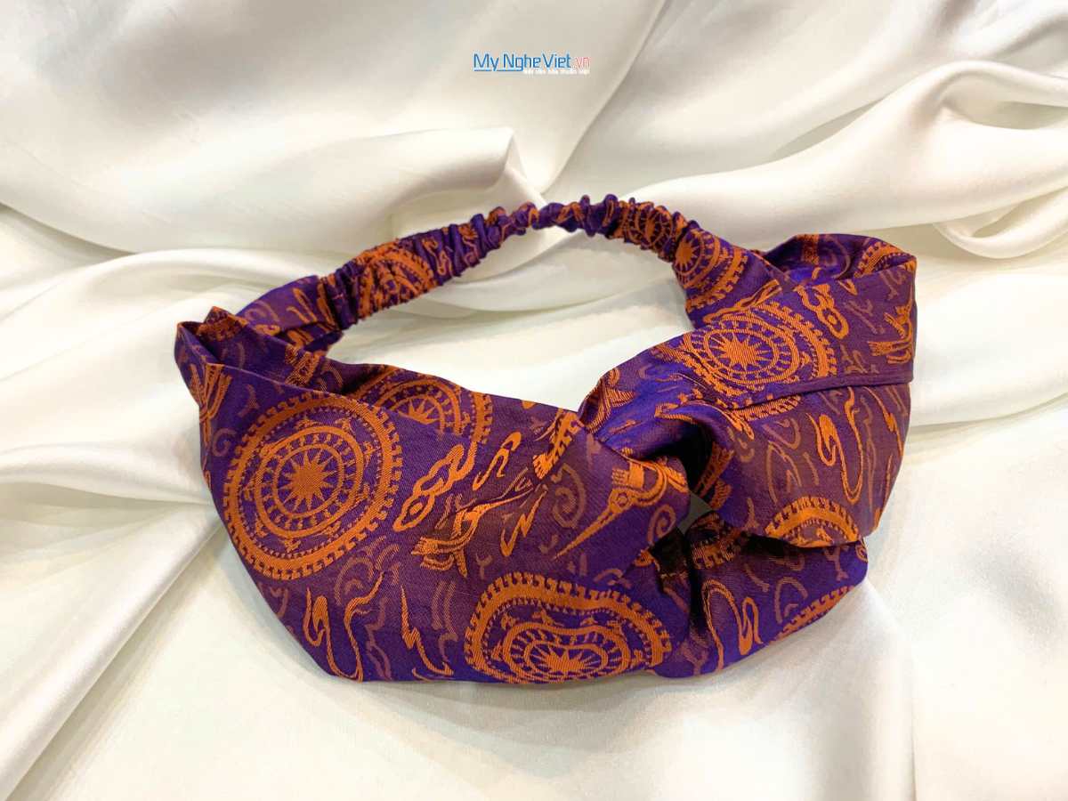 Băng đô cài tóc lụa Hà Đông họa tiết trống đồng