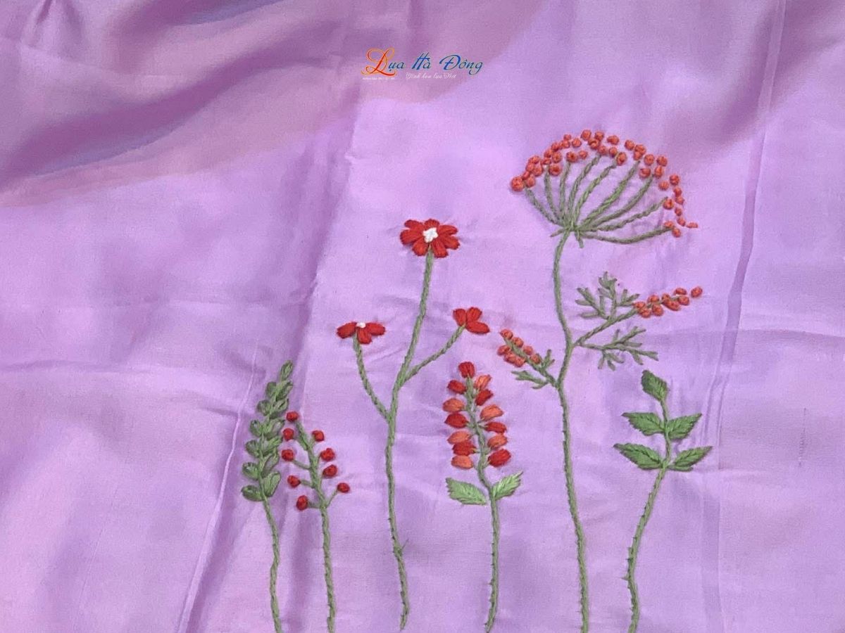 Khăn lụa đũi thêu tay tím Lụa Hà Đông 45x180 LNLT45180/1