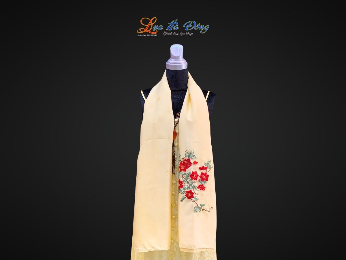 Khăn lụa vân cổ thêu tay mai vàng MNV-LNL80170/2