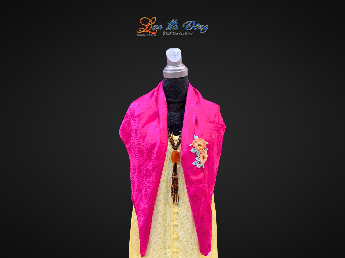 Khăn lụa thêu tay song thọ hồng MNV-LNL8585/2