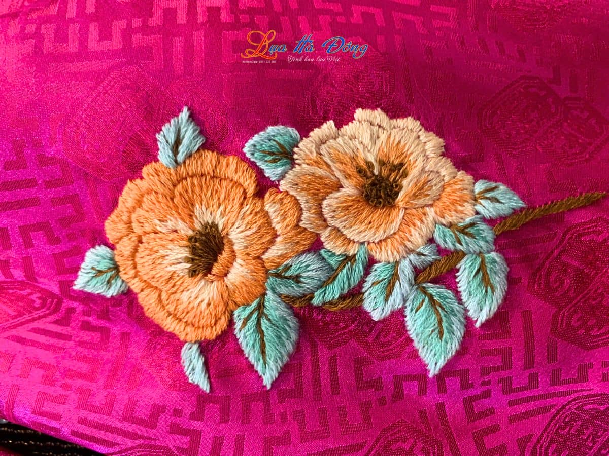 Khăn lụa thêu tay song thọ hồng MNV-LNL8585/2