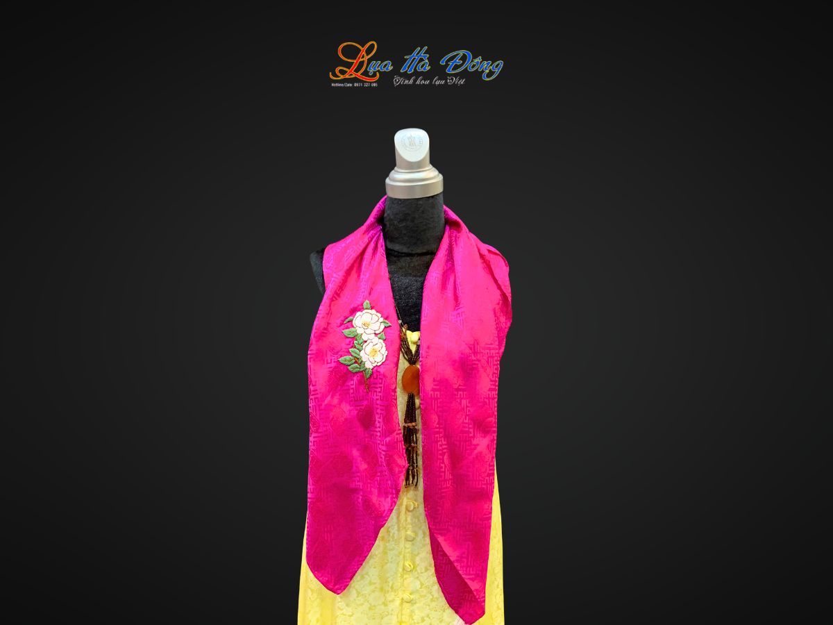 Khăn lụa thêu tay song thọ hồng MNV-LNL8585/2