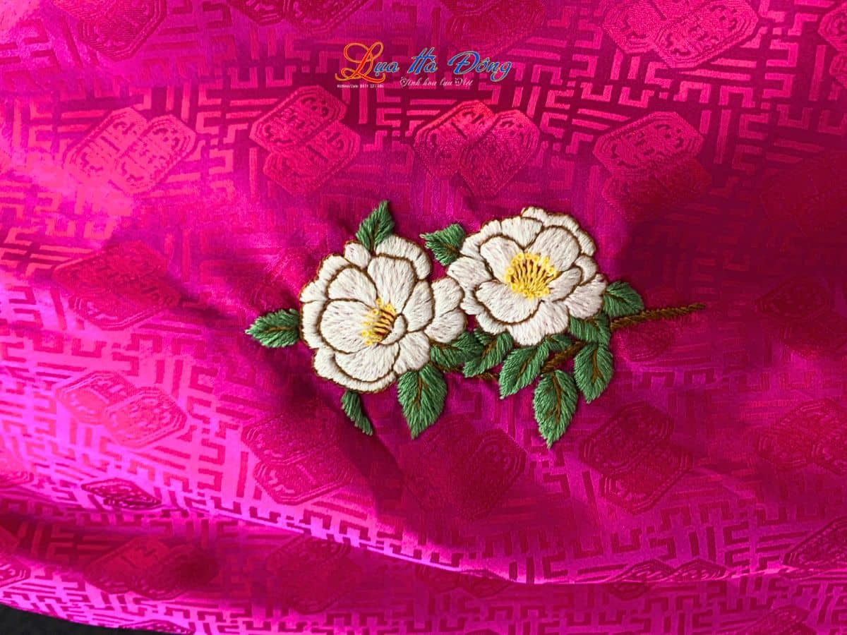 Khăn lụa thêu tay song thọ hồng MNV-LNL8585/2