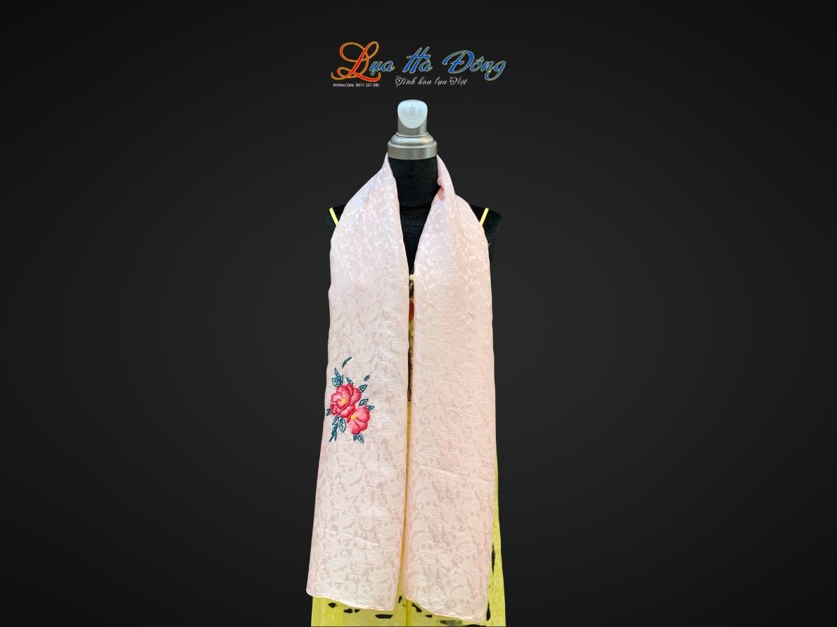 Khăn lụa thêu tay đuôi công hồng MNV-LNL45180.9