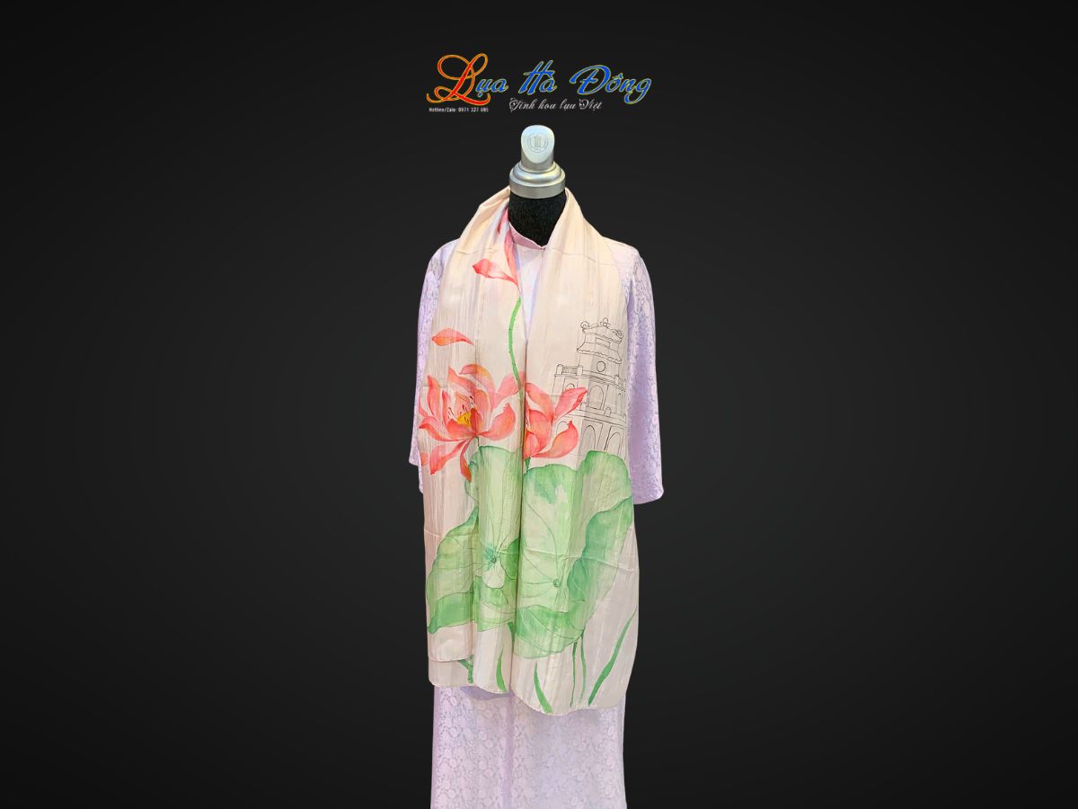 Khăn lụa tơ tằm vẽ tay Hồ Gươm LNL75180/2