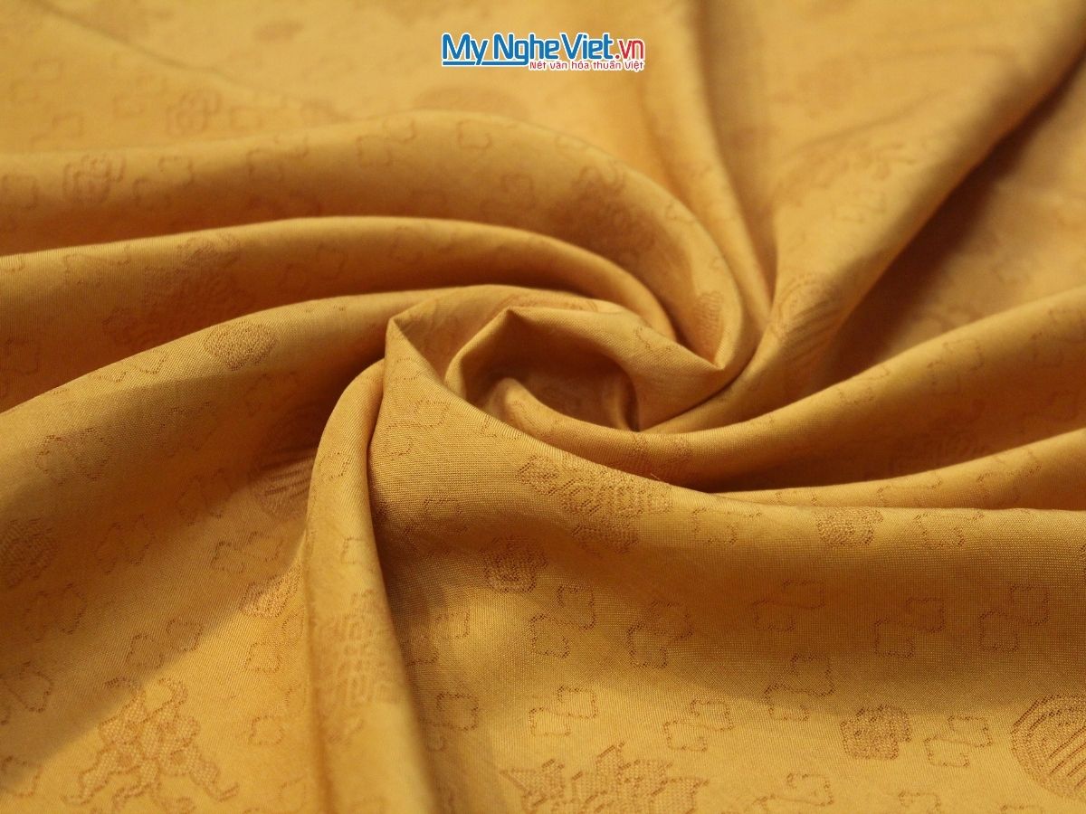 Khăn lụa vân cổ hồng thọ màu vàng - Lụa Hà Đông 80x180cm KLNL89-1