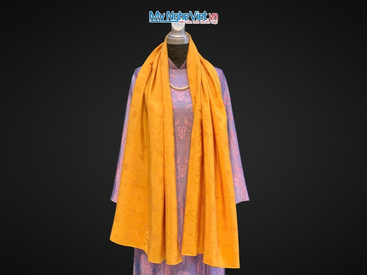 Khăn lụa vân cổ hồng thọ màu vàng - Lụa Hà Đông 80x180cm KLNL89-1