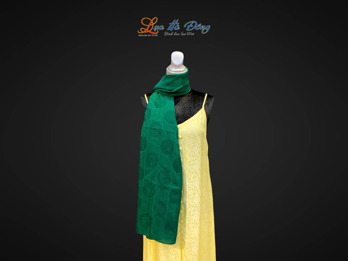 Khăn lụa tơ tằm vân cổ triện thọ màu xanh lá KLNL89-12