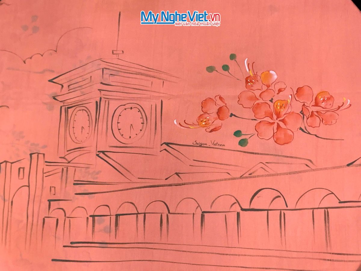 Khăn lụa tơ tằm vẽ tay chợ Bến Thành màu cam MNV-PT70180/10.4