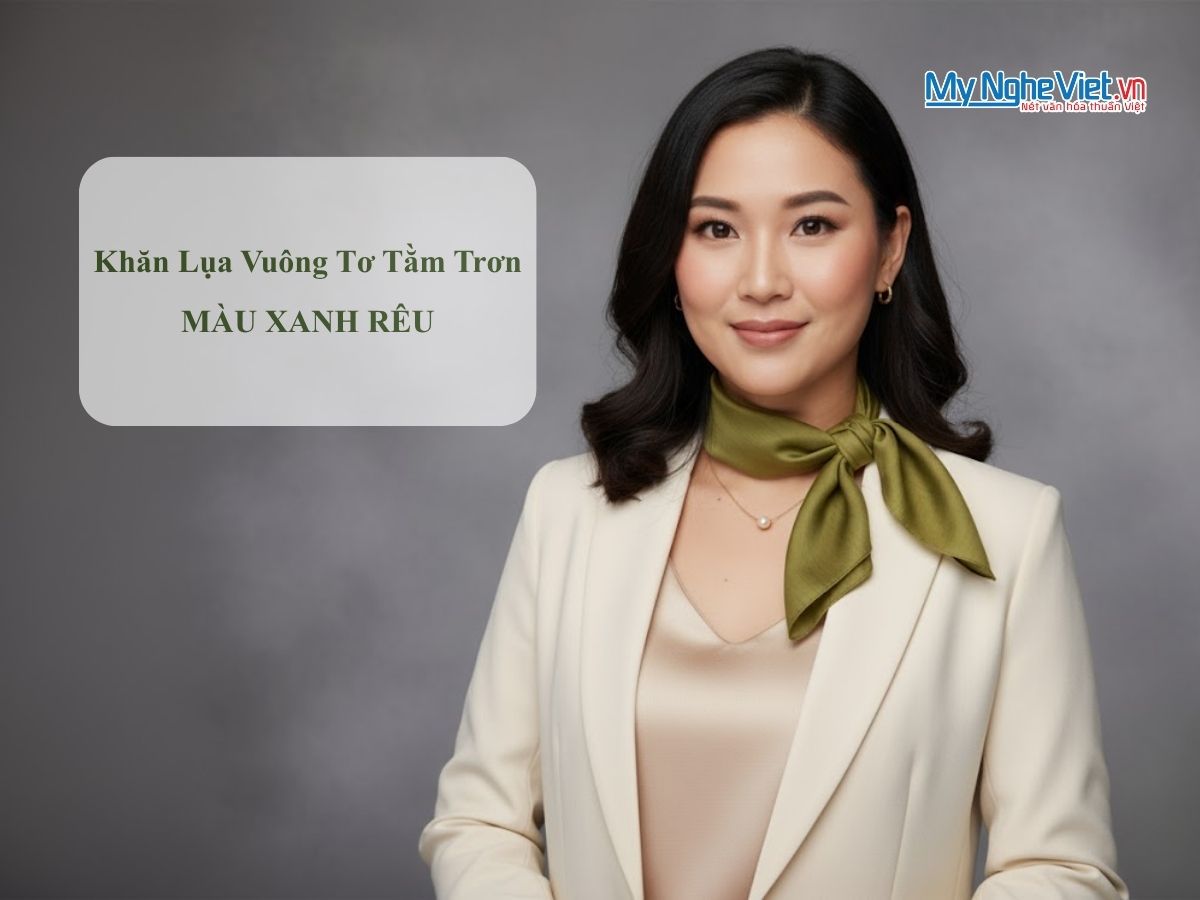 Khăn lụa vuông tơ tằm trơn màu xanh rêu MNV-PT5050/2