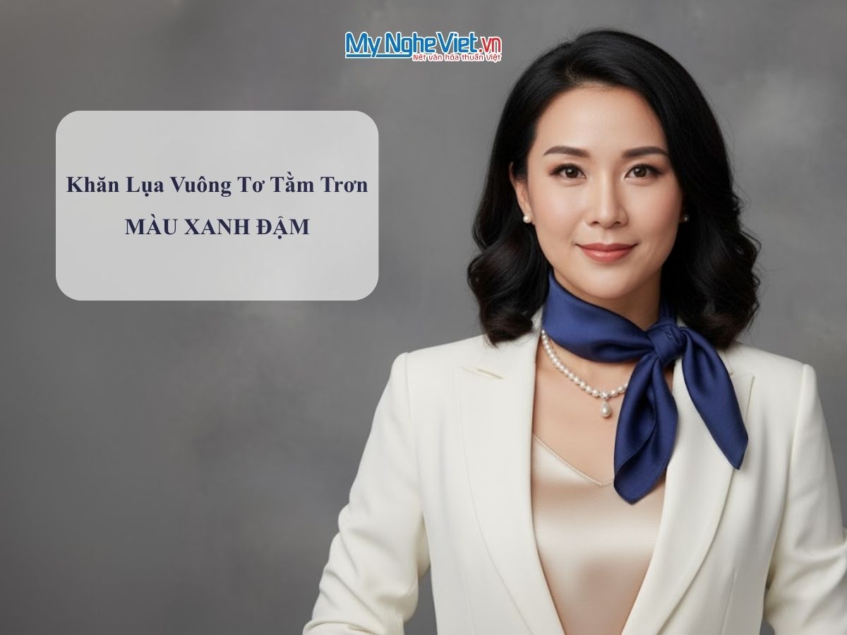 Khăn lụa vuông tơ tằm trơn màu xanh đậm MNV-PT5050/7