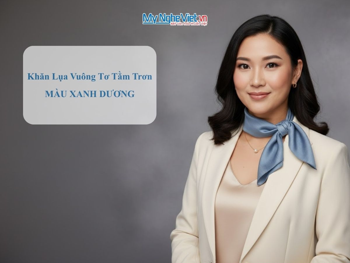 Khăn lụa vuông tơ tằm trơn màu xanh dương MNV-PT5050/5