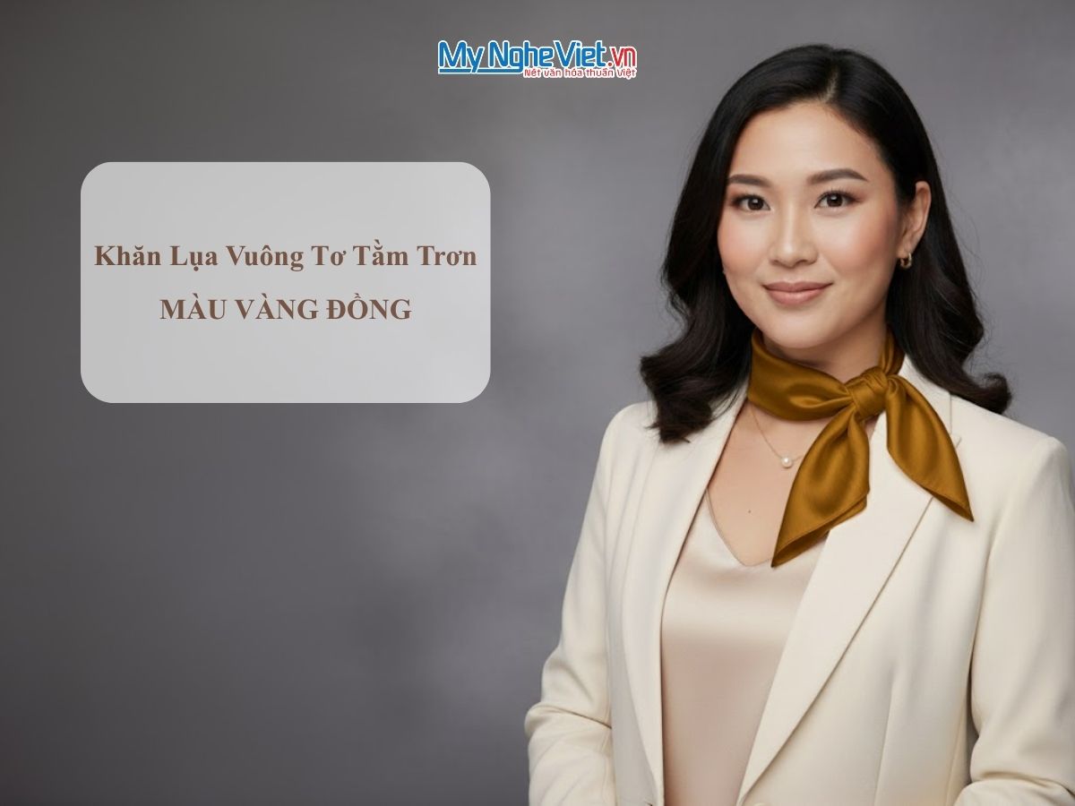 Khăn lụa vuông tơ tằm trơn màu vàng đồng MNV-PT5050/4