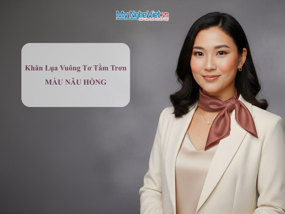 Khăn lụa vuông tơ tằm trơn màu nâu hồng MNV-PT5050/1
