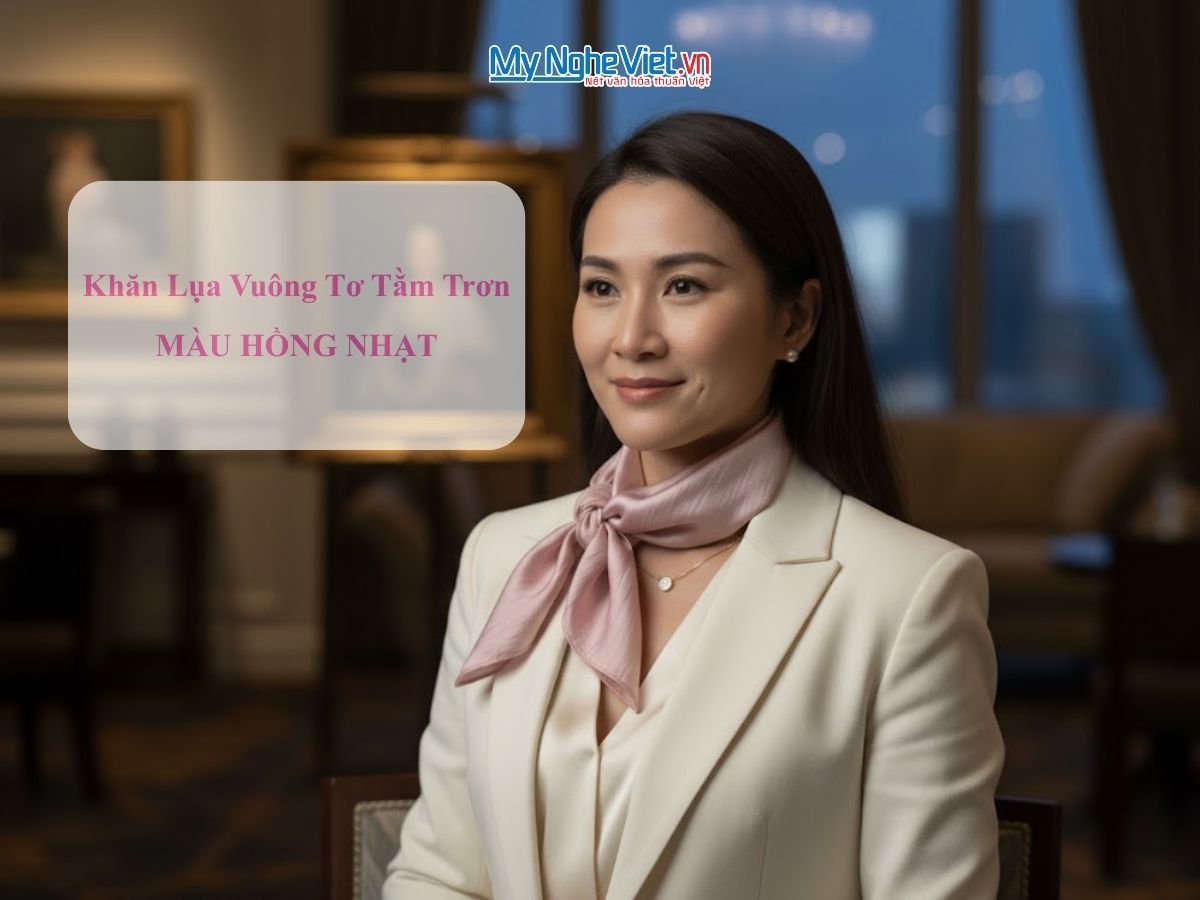 Khăn lụa vuông tơ tằm trơn màu hồng nhạt MNV-PT5050/10