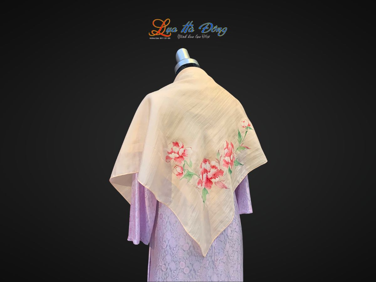 Khăn lụa vuông tơ tằm màu cam vẽ hoa MNV-PT8585/3