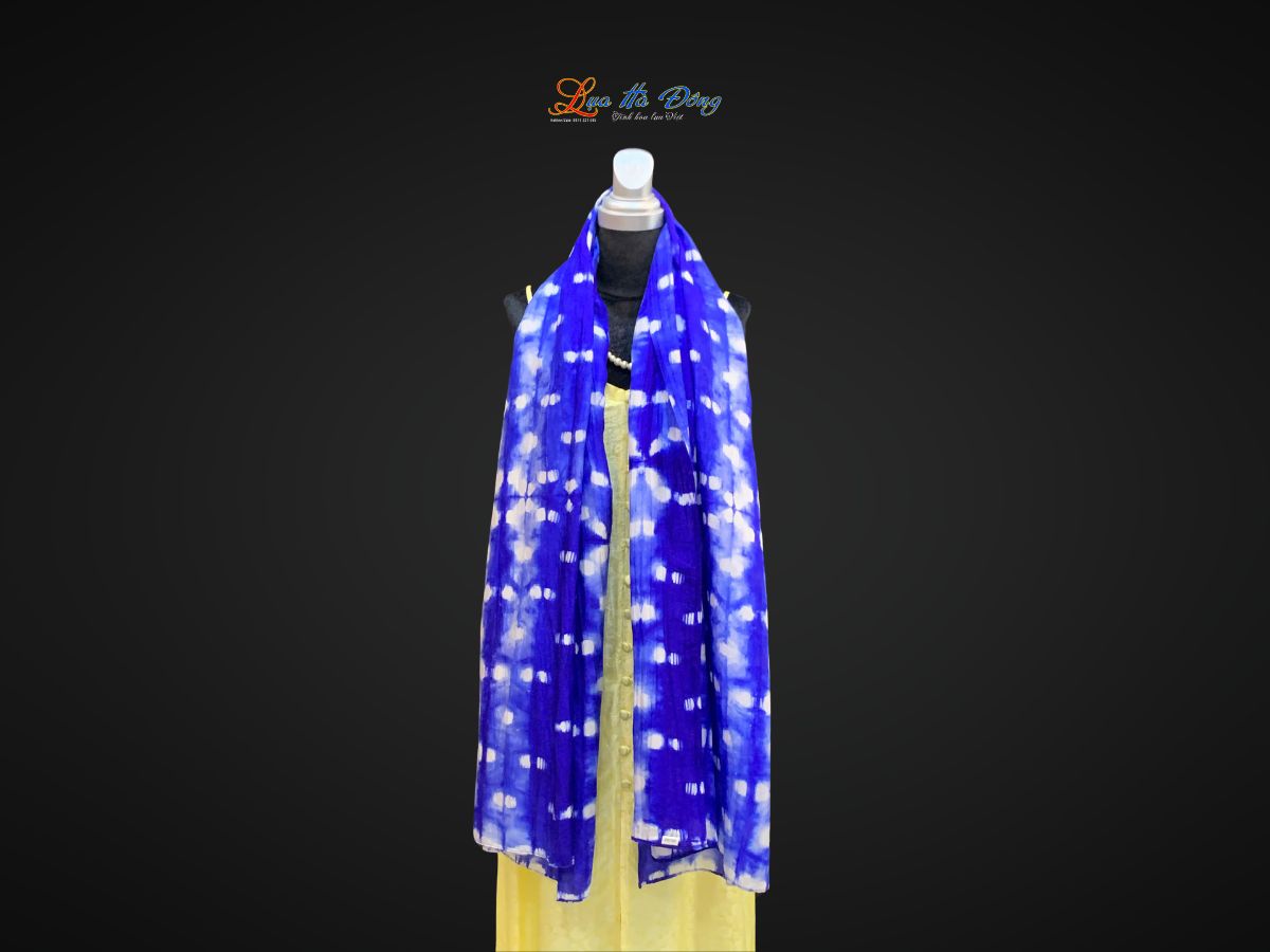 Khăn tằm loang 100% silk nhiều màu 90x190cm KLTA919 màu xanh trắng