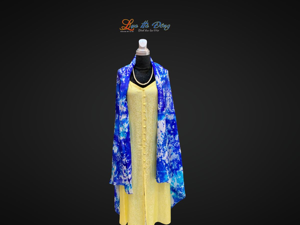 Khăn tằm loang 100% silk nhiều màu 90x190cm KLTA919 màu xanh dương