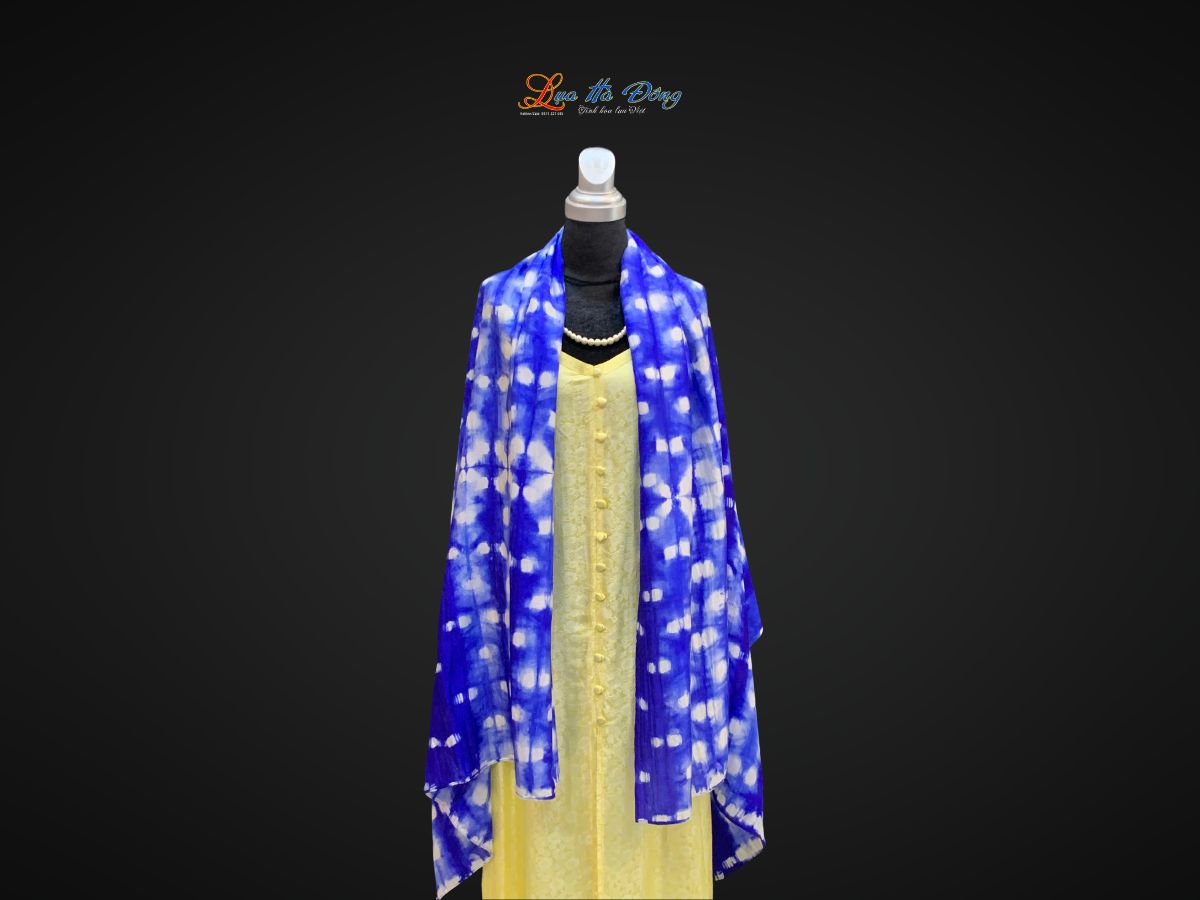 Khăn tằm loang 100% silk nhiều màu 90x190cm KLTA919 màu xanh trắng
