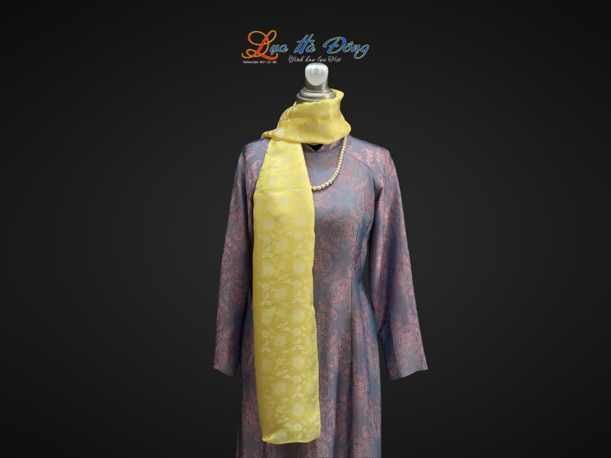 Khăn Lụa Choàng Cổ HOA nhiều mẫu 44x197cm KLTA419 - Vàng Nhạt