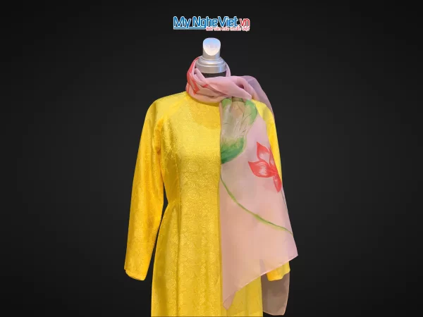 Khăn lụa Organza vẽ tay màu hồng KLNL002