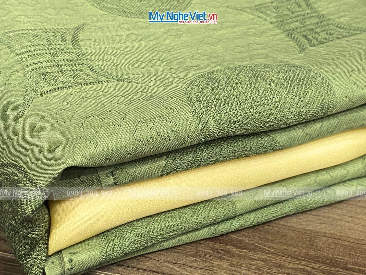 Áo Dài Lụa Vân chiện thọ màu xanh rêu 4m khổ 80cm MNV-LNL691-2