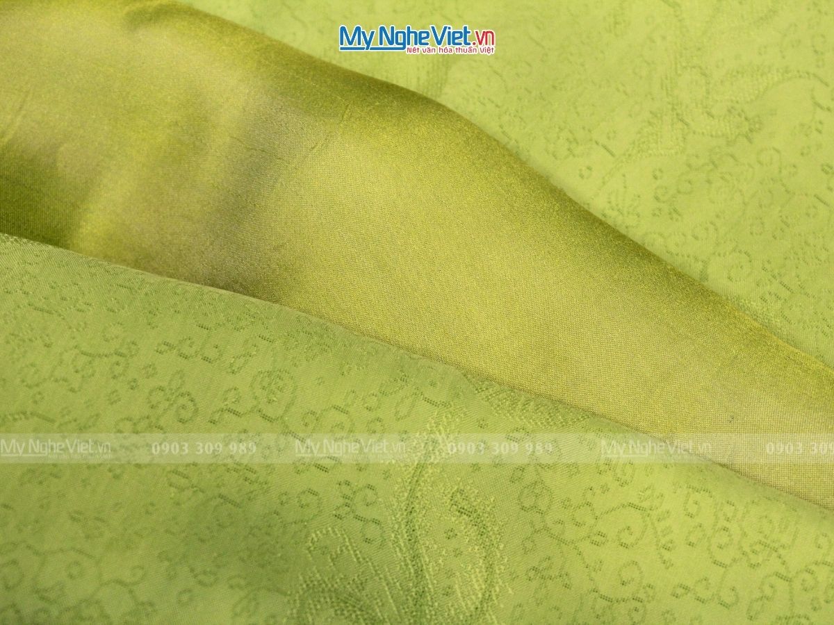 Áo Dài Lụa Vân phượng thọ màu xanh chuối non 4m khổ 80cm MNV-LNL691-3