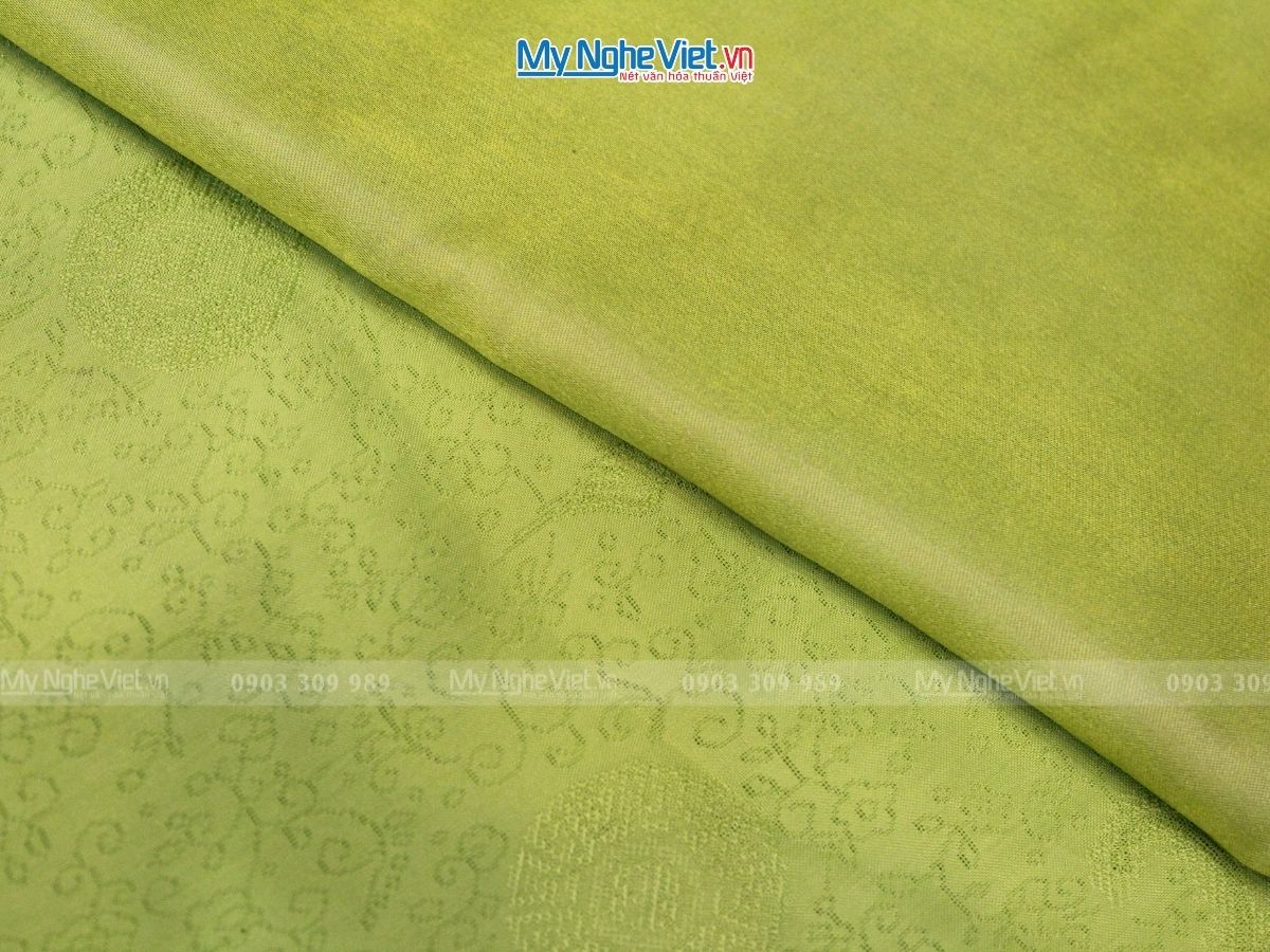 Áo Dài Lụa Vân phượng thọ màu xanh chuối non 4m khổ 80cm MNV-LNL691-3