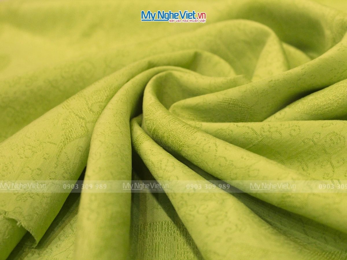 Áo Dài Lụa Vân phượng thọ màu xanh chuối non 4m khổ 80cm MNV-LNL691-3