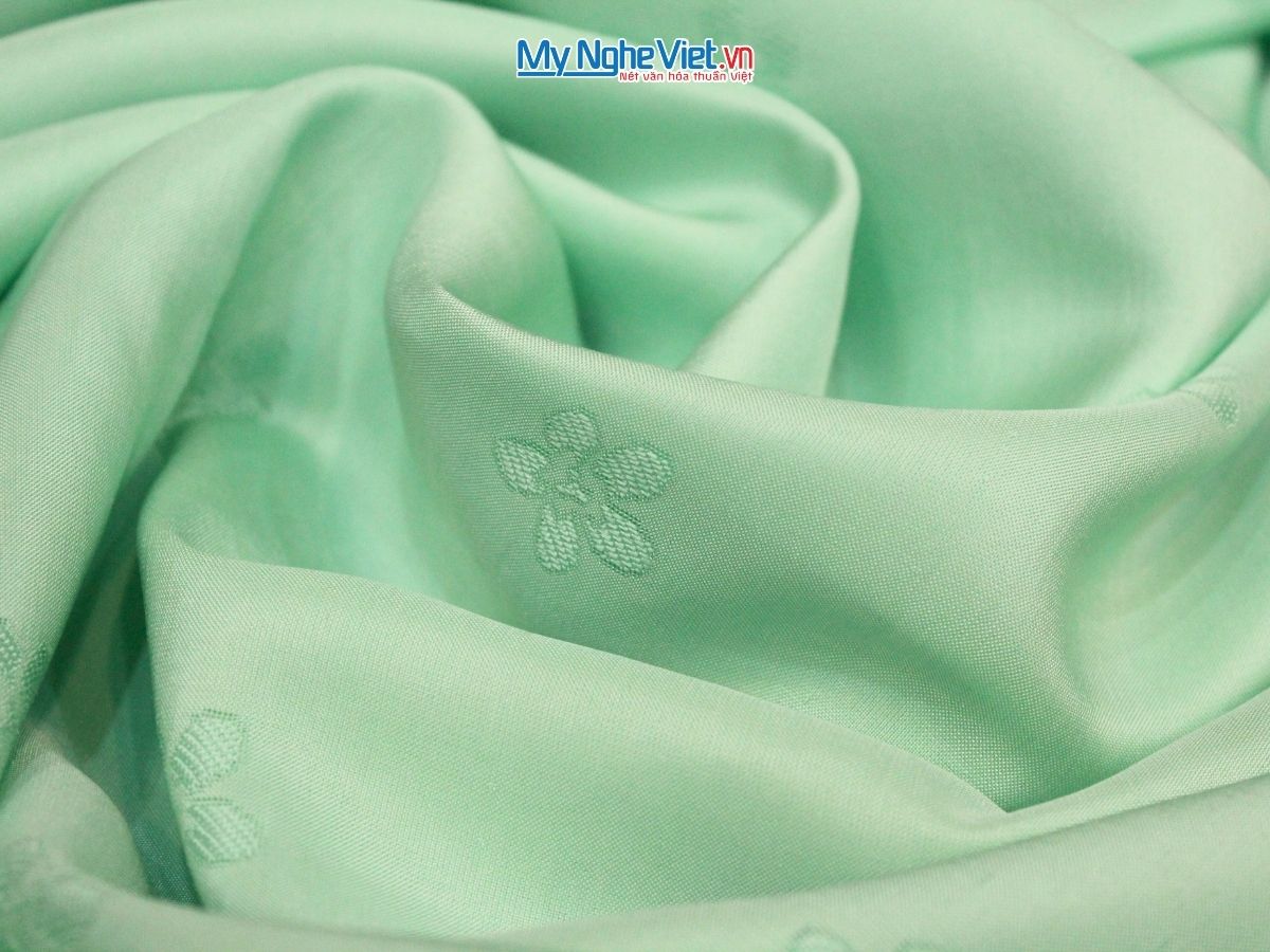 Áo Dài Lụa Vân hoa đào xanh ngọc 4m khổ 80cm MNV-LNL691-4