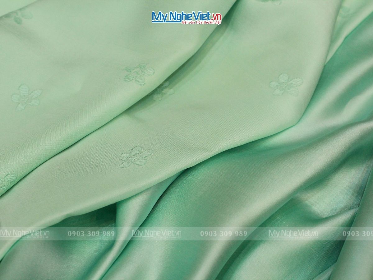 Áo Dài Lụa Vân hoa đào xanh ngọc 4m khổ 80cm MNV-LNL691-4