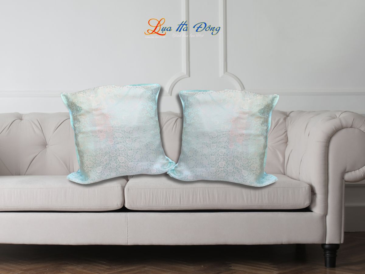 Vỏ gối lụa Hà Đông cúc xanh mint LNL4040/5