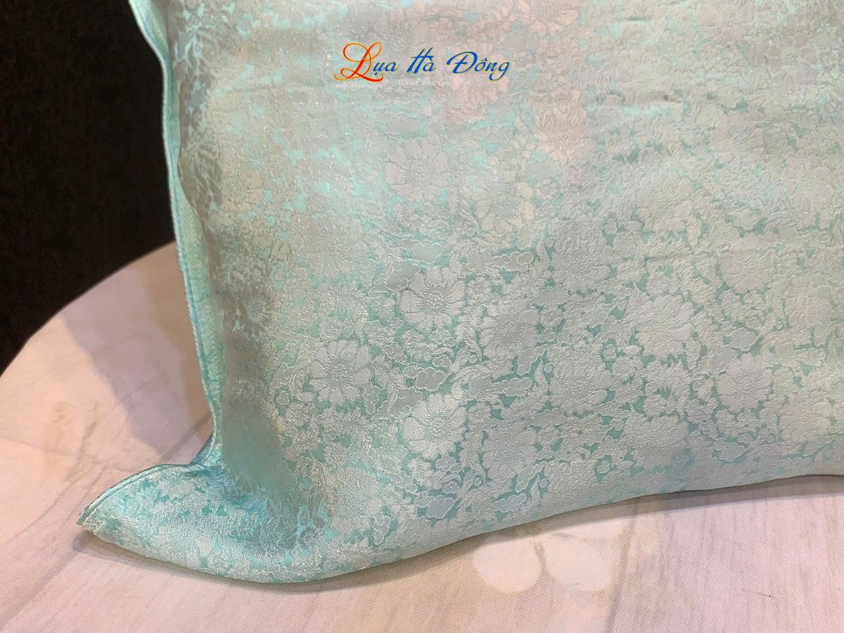 Vỏ gối lụa Hà Đông cúc xanh mint LNL4040/5