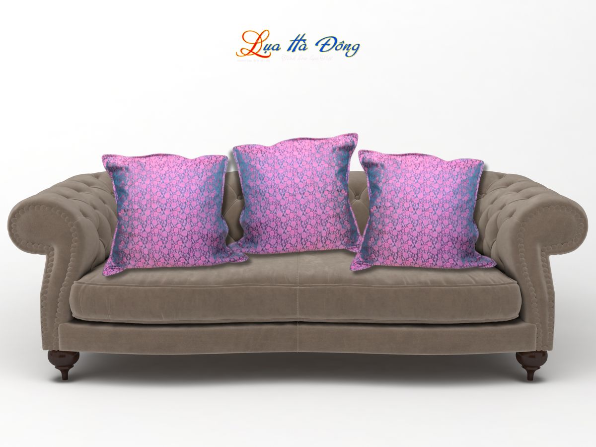 Vỏ gối lụa Hà Đông hồng thọ tím LNL4040/8