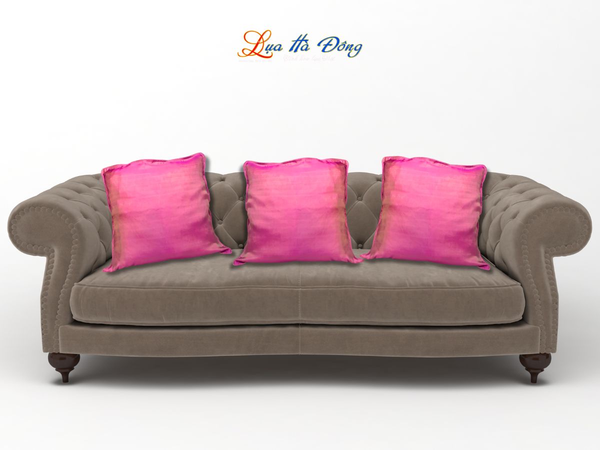 Vỏ gối lụa Hà Đông tím hồng trơn LNL4040/6