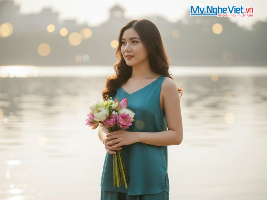 Áo lụa Hà Đông hai dây may sẵn MNV-ALMS01