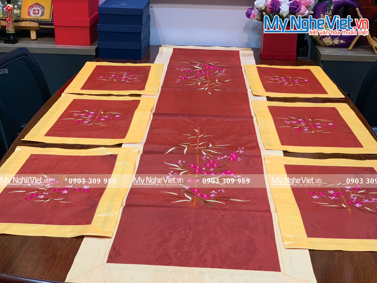 Bộ khăn lụa lót bàn ăn MNV-KLTB12 (dài)